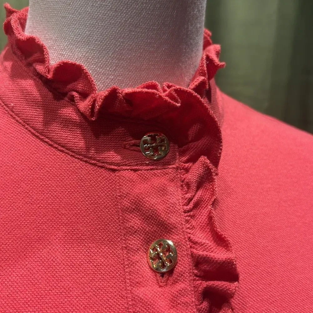 Tory Burch salmon pink Ruffled Button-Up Top, M